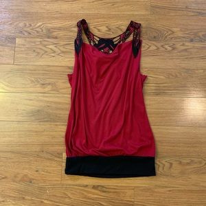 Daytrip Red and Black Lace Detail Tank